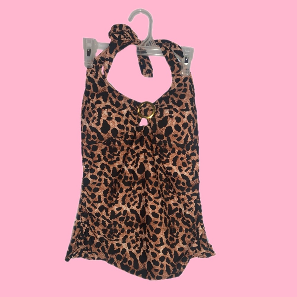 Women’s Jones New York Cheetah Print Bathing Suit Halter Top Bikini Size Medium